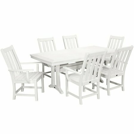 POLYWOOD Vineyard 7-Piece White Dining Set with Nautical Trestle Table and 6 Arm Chairs 633PWS4071WH